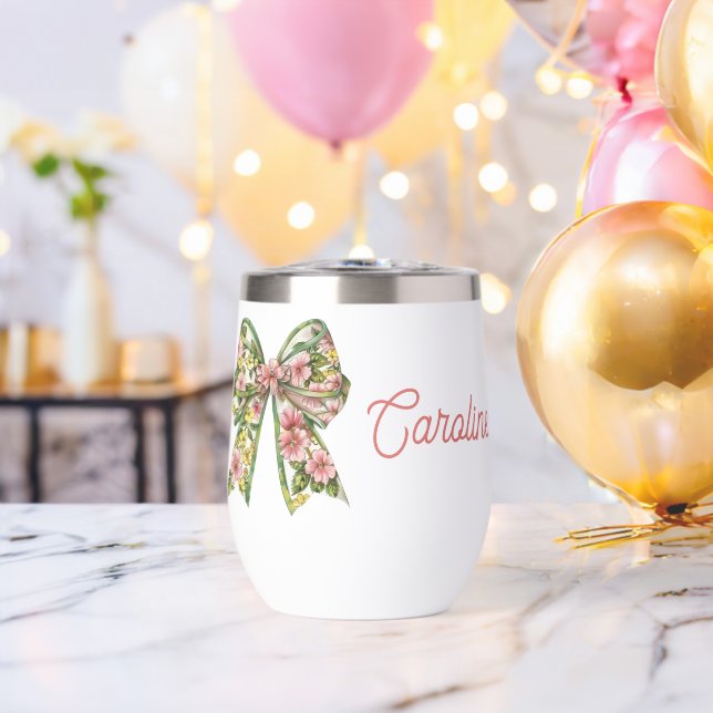 Preppy Pink and Green Floral Bow Personalized (Bachelor Party (Rotated))