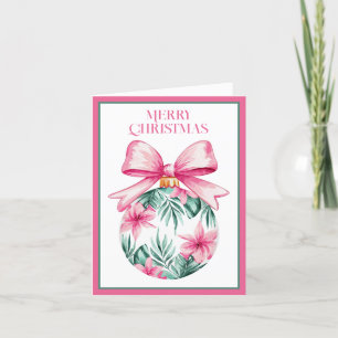 Preppy Pink and Green Floral Christmas Ornament Holiday Card