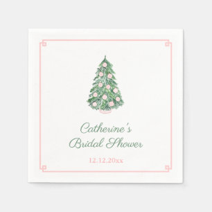 Preppy Pink And Green Holidays Tree Wedding Shower Napkin