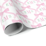 Preppy Pink And Green Monogram Bows Baby Girl Wrapping Paper<br><div class="desc">This darling gift wrap design features a hand-painted pink watercolor bow with 3 letter monogram in pink and green for you to personalise with the initials of the lucky recipient.</div>