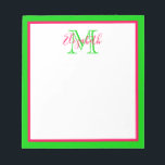 Preppy Pink and Green Monogram Notepad<br><div class="desc">This preppy notepad features a border of bright pink and green with a matching monogram that you can personalise with your choice of name and initial.</div>