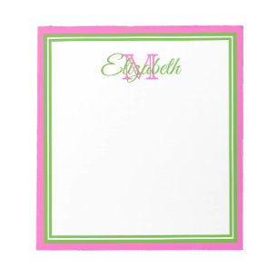 Preppy Pink and Green Monogram Notepad