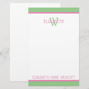 Preppy Pink and Green Monogram Stationery
