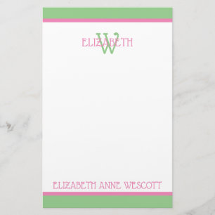Preppy Pink and Green Monogram Stationery