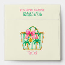 Preppy Pink and Green Palm Beach Tote Bag