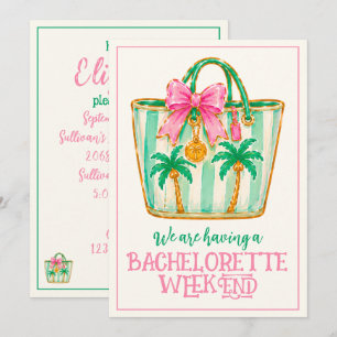 Preppy Pink and Green Palm Beach Tote Bag Invitation