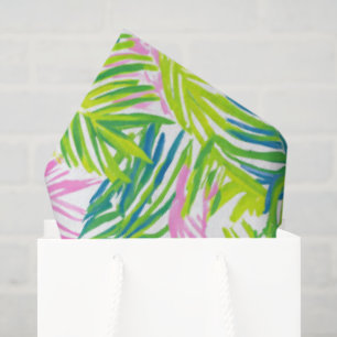 Preppy Pink and Green Palm Leaves Tissue Paper