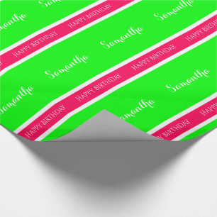 Preppy Pink and Green Personalised Stripe Wrapping Paper
