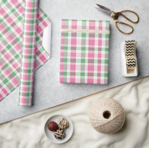 Preppy Pink and Green Plaid Wrapping Paper