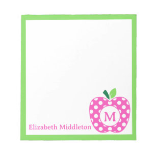 Preppy Pink and Green Polka Dot Apple Monogram Notepad