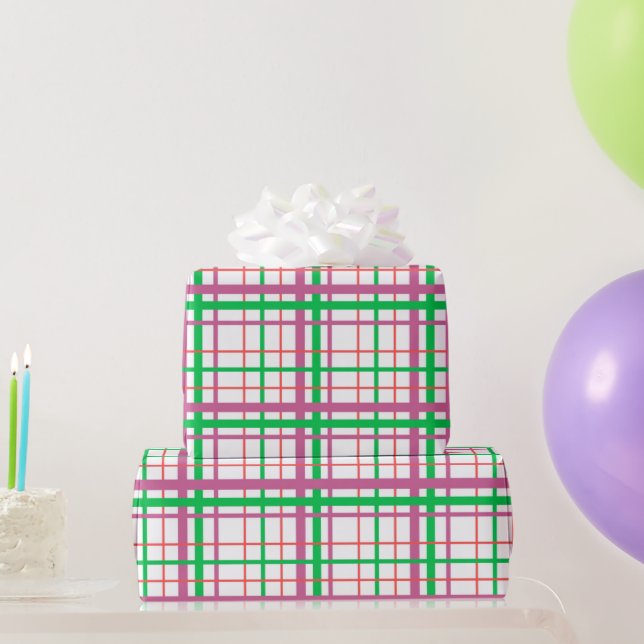Preppy Pink and Green Pretty Plaid Wrapping Paper (Party Gifts)