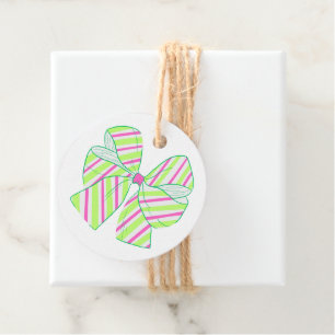 Preppy Pink and Green Striped Bows Favour Tags