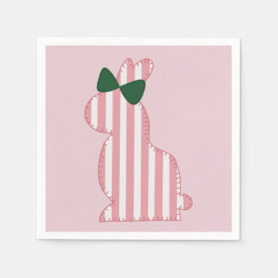 Preppy pink and green striped bunny napkin