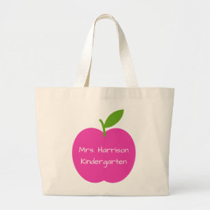 Preppy Pink and Green Teacher's Apple Personalised Large Tote Bag