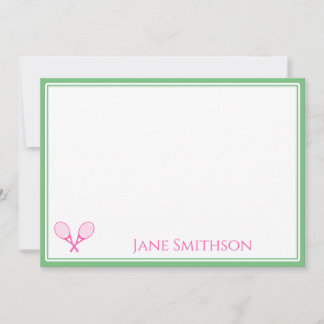 Preppy Pink and Green Tennis Note Card