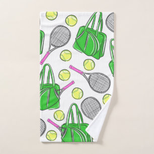 Preppy Pink and Green Tennis Pattern Hand Towel