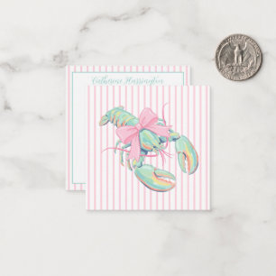 Preppy Pink and Green Watercolor Lobster on Stripe Card