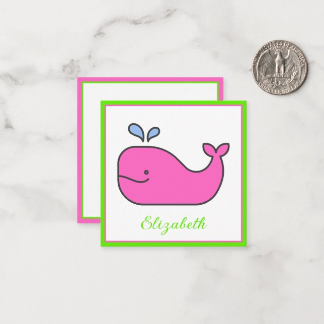 Preppy Pink and Green Whale Personalised Card (Front/Back In Situ)