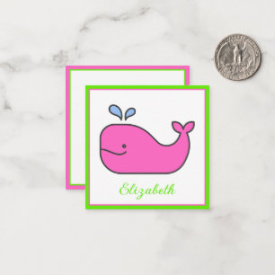 Preppy Pink and Green Whale Personalised Card