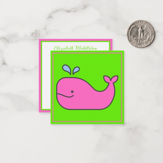 Preppy Pink and Green Whale Personalised Card (Front/Back In Situ)