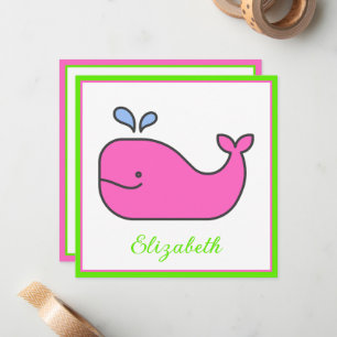 Preppy Pink and Green Whale Personalised Card