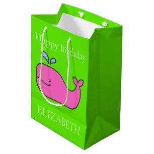 Preppy Pink and Green Whales Personalized Medium Gift Bag