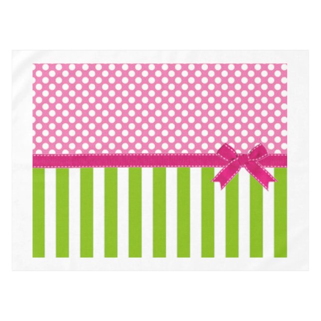 Preppy Pink and  Lime Green Striped Tablecloth (Front (Horizontal))
