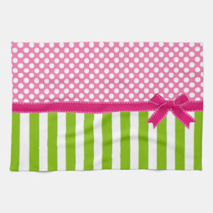 Preppy Pink and Lime Green Striped Tea Towel