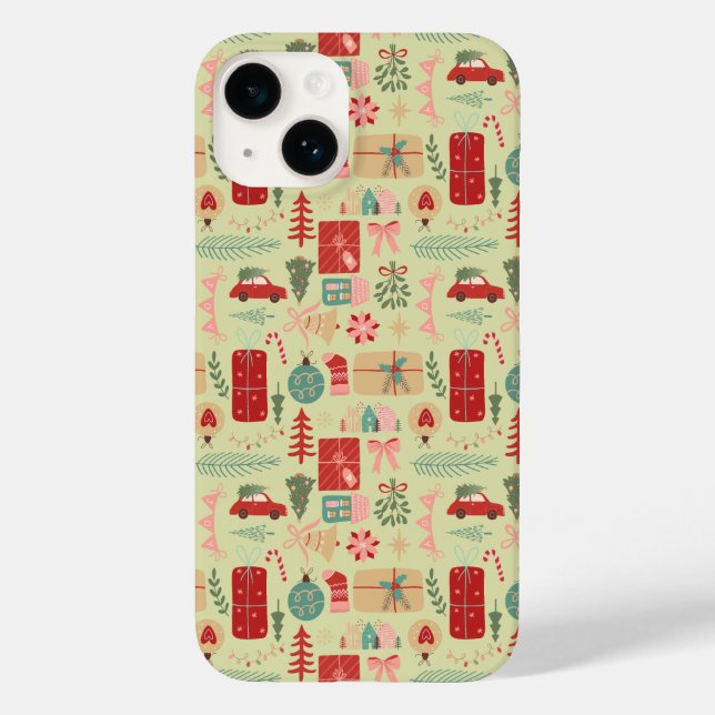 Preppy Pink and Mint Green Coquette Christmas Case-Mate iPhone Case (Back)