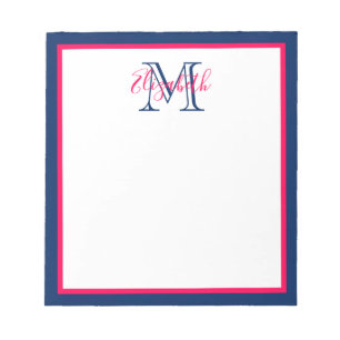 Preppy Pink and Navy Blue Monogram Notepad
