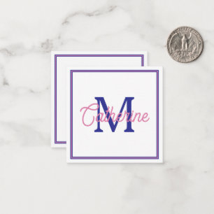 Preppy Pink and Navy Blue Simple Monogram Card