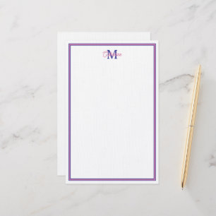 Preppy Pink and Navy Blue Simple Monogram Stationery