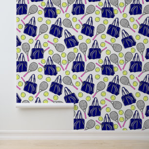 Preppy Pink and Navy Tennis Pattern Wallpaper
