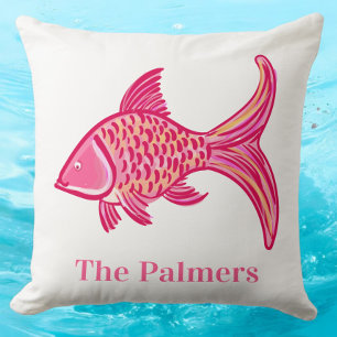 Preppy Pink and Orange Fish Personalised Cushion