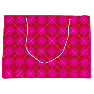 Preppy Pink and Red Argyle Christmas Holiday Large Gift Bag