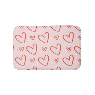 Preppy pink and red heart illustrations bath mat