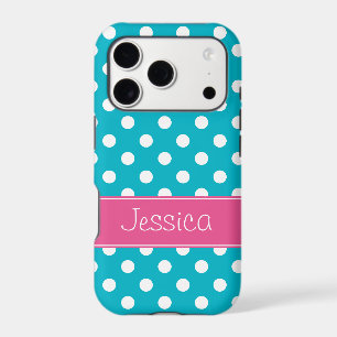 Preppy Pink and Teal Blue Polka Dots Personalised