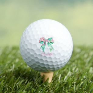 Preppy Pink and Turquoise Floral Bow Personalised Golf Balls