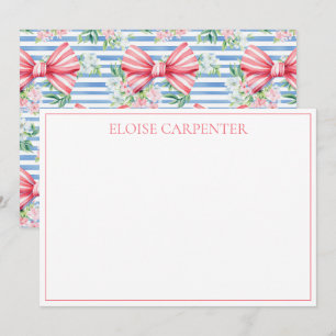 Preppy Pink and White Stripe Bows and Flowers Card