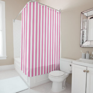  Preppy Pink and White Stripes Geometric Pattern Shower Curtain