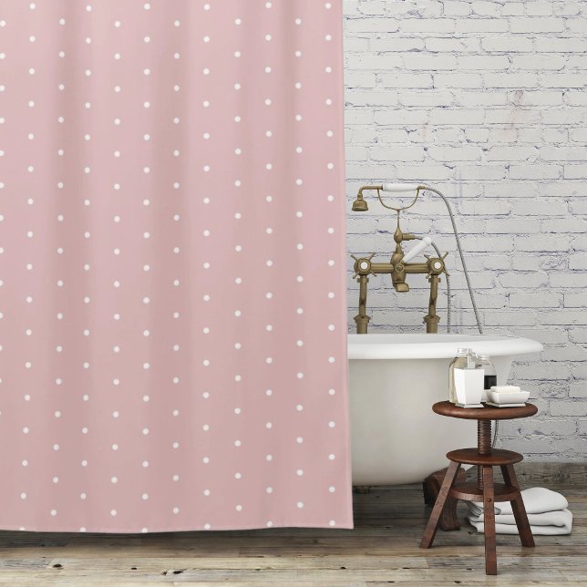  Preppy Pink and White Tiny Polka Dots Pattern Shower Curtain (Creator Uploaded)