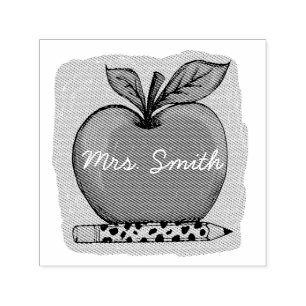 Preppy Pink Apple Teacher Name Sticker  Self-inking Stamp