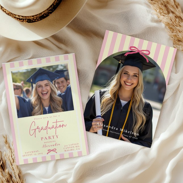 Preppy Pink Arch 2 Photo Arch Graduation  Invitation (Creator Uploaded)