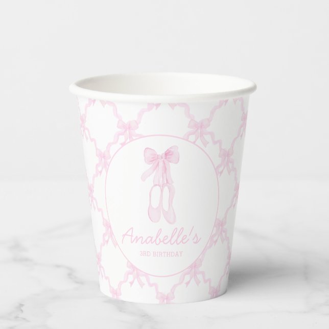 Preppy Pink Ballerina Slippers Editable Paper Cups (Front)