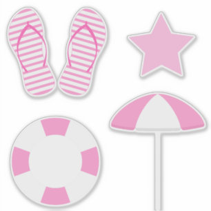 Preppy Pink Beach Summer Set of 4