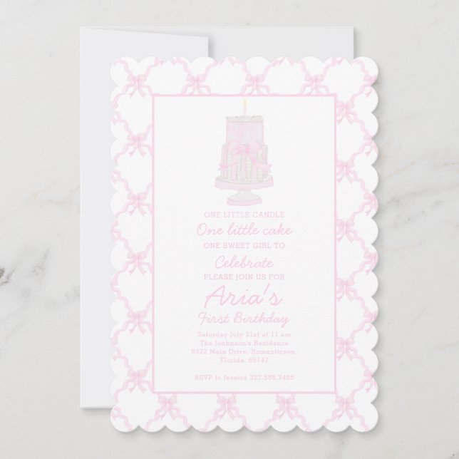 Preppy Pink Birthday Cake First birthday Invitation (Front)