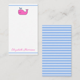 Preppy Pink Blue and White Whale Personalised Card