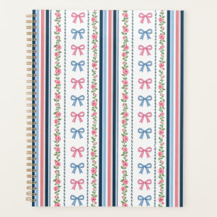 Preppy Pink Blue Coquette Bows Florals Stripes  Planner