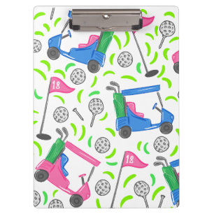 Preppy Pink Blue Golf Cart / Chic Coastal Golf Clipboard