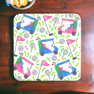 Preppy Pink & Blue Golf Cart Pattern Coaster